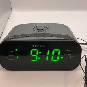 Timex Black AM/FM Dual Alarm Clock Radio 1.2" Green Display & Line-In Jack